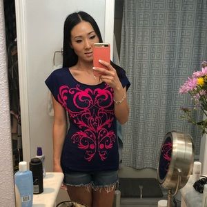 Express Tops - Express burnout Yoga top navy/hot pink Express Tops - Express burnout Yoga top navy/hot pink